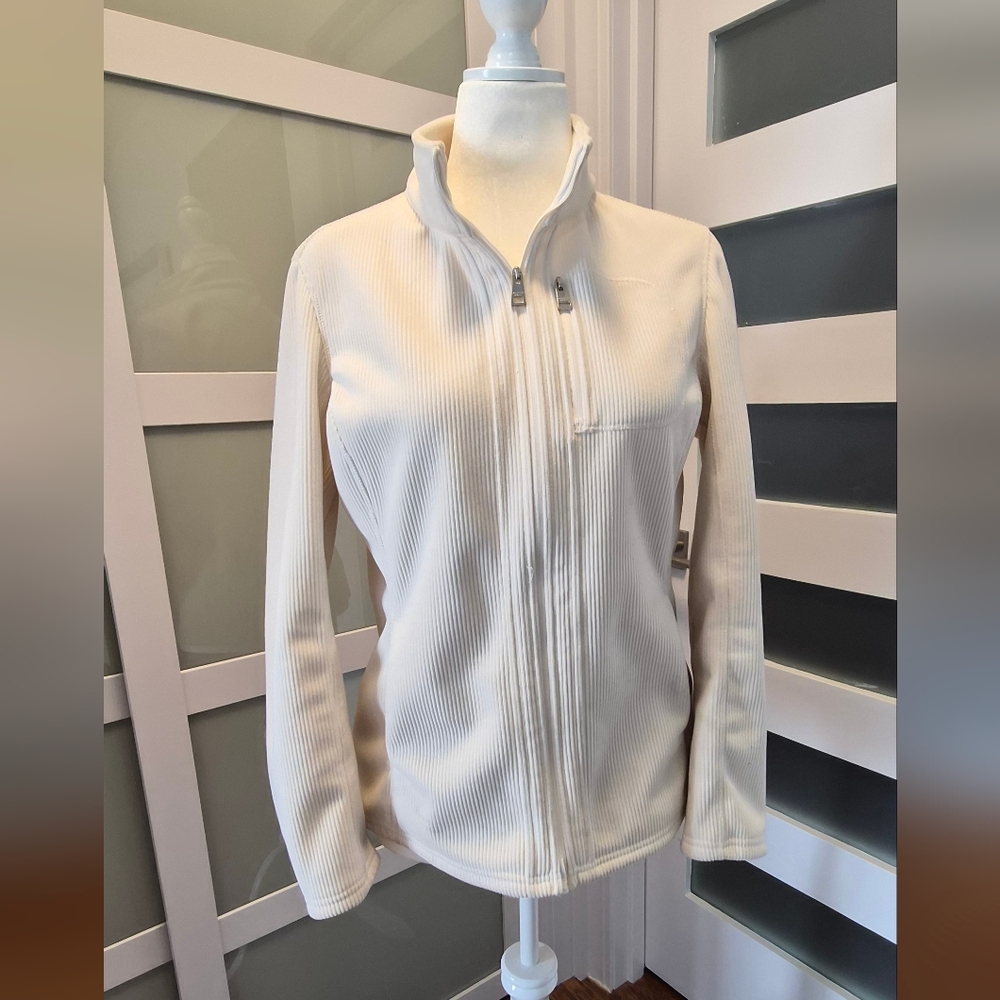 Andrew Marc Cream Ribbed Full-Zip Jacket